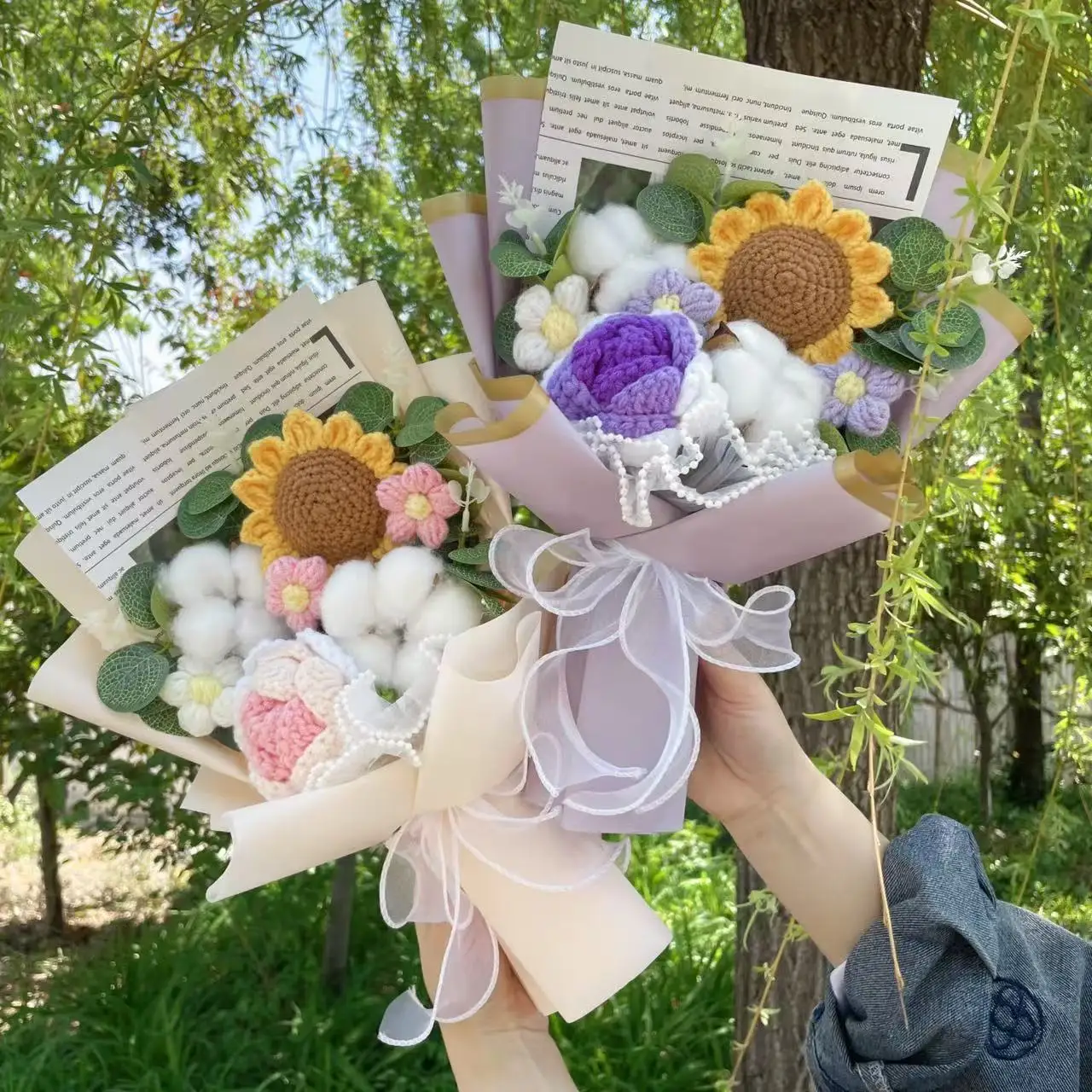 Finished Crochet bouquet Rope Artificial tulip Stuffed Plants Wedding Valentine Mothers\' Day Birthday Graduation Gifts
