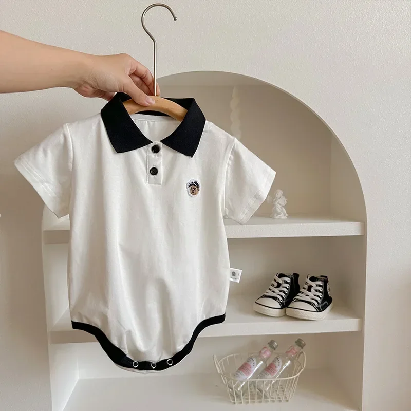 Newborn Baby Thin Polo Romper Stripe Classic Summer Wrap Bottom Coat Lovely Short Sleeve One Piece Creeper for Boys and Girls