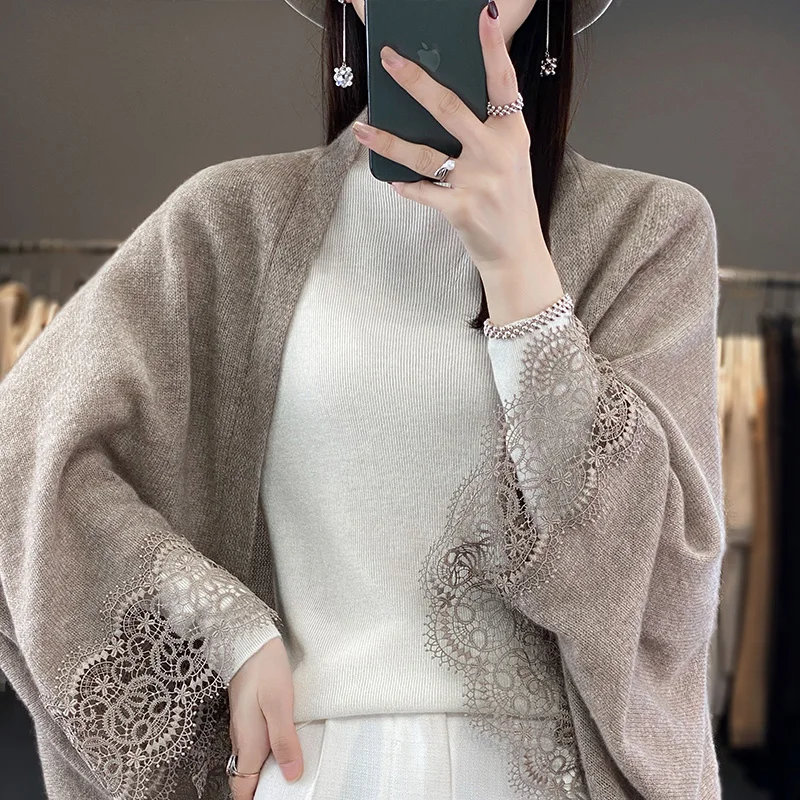 Women New Trend 100% Merino Wool Multifunctional Shawl Lace Perfect Accessories Wrap Casual Scarf Warm Knit Cardigan Mantles