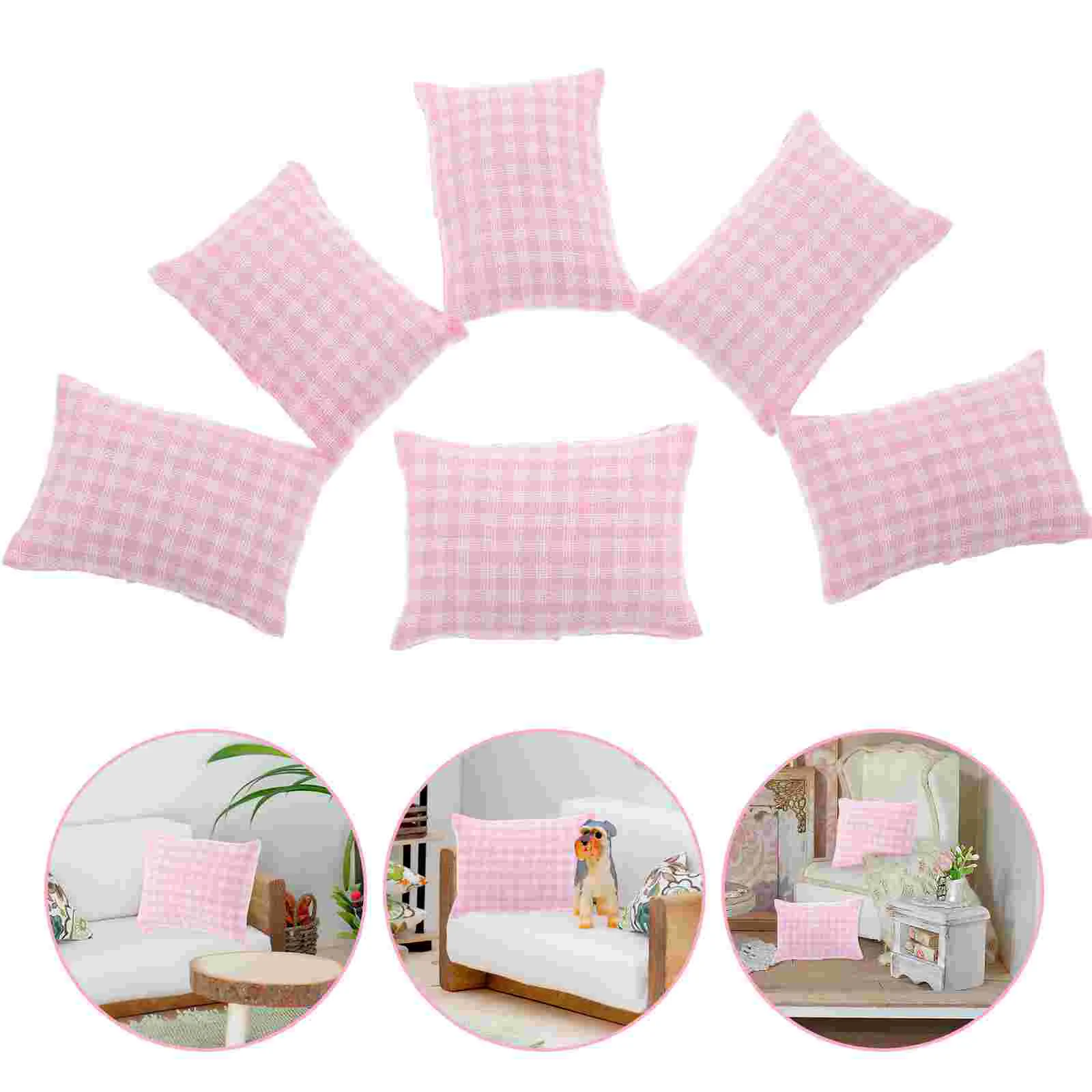 

6 Pcs Pillow Dollhouse Fabric Miniature Simulated Cushion Furniture Model Toy Kids Play Pink Decoration Micro Scene