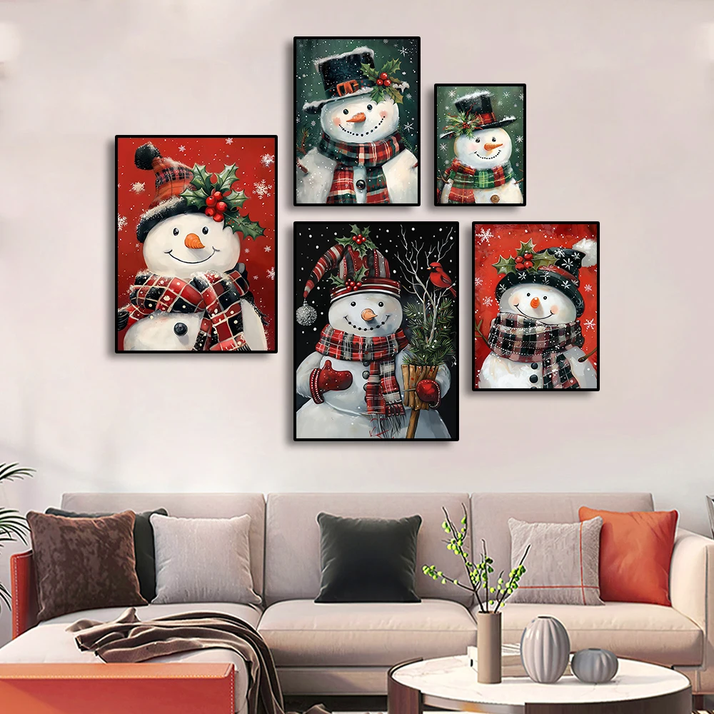 Pintura en lienzo de muñeco de nieve, imagen estética de Feliz Navidad, carteles artísticos de pared impresos, decoración para el hogar y la sala de estar, regalo de Navidad