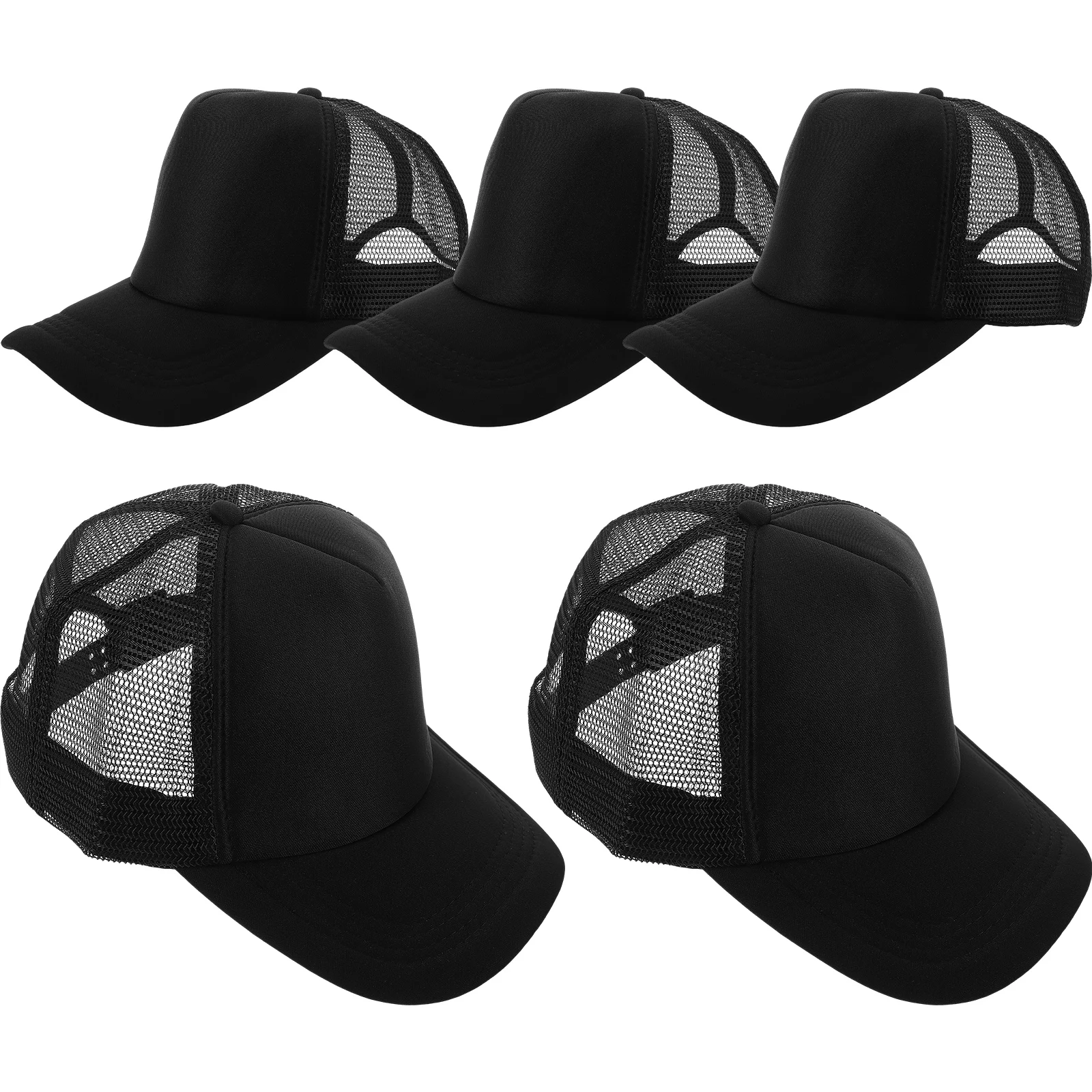 

5pcs Black Blank Mesh Baseball Caps DIY Sublimation Hats Heat Transfer Polyester Trucker Hat For Outdoor Activities