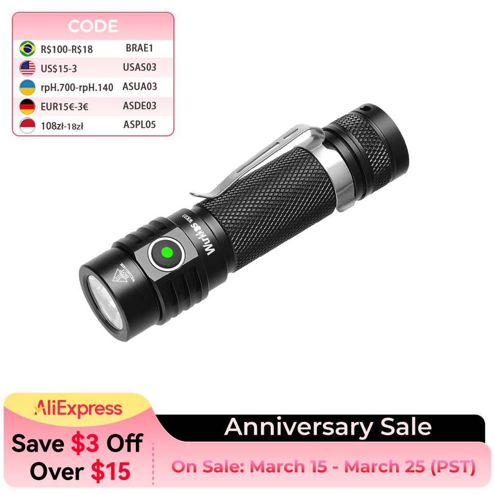  Wurkkos WK03 LED Flashlight 18650 Torch 1800LM ATR Luminus SST40 Rechargeable USB C Light IP68 Waterproof for Hiking Camping 