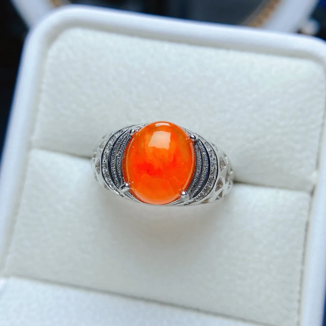 Oval 9x11mm Red Orange Opal Women Man Ring 925 Sterling Silver October Birthstone Opal Engagement Rings image 6