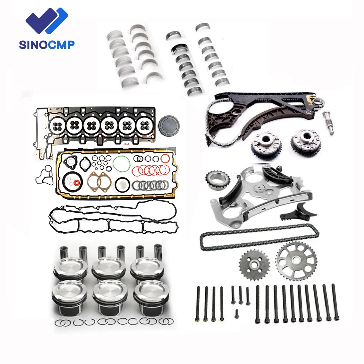 

N54 Engine Overhaul Rebuild Kit & Timing Chain Oil Pump Guide Set For BMW 135i 335i 535i 740i E82 E90 E91 E92 E93 E60 N54B30 3.0