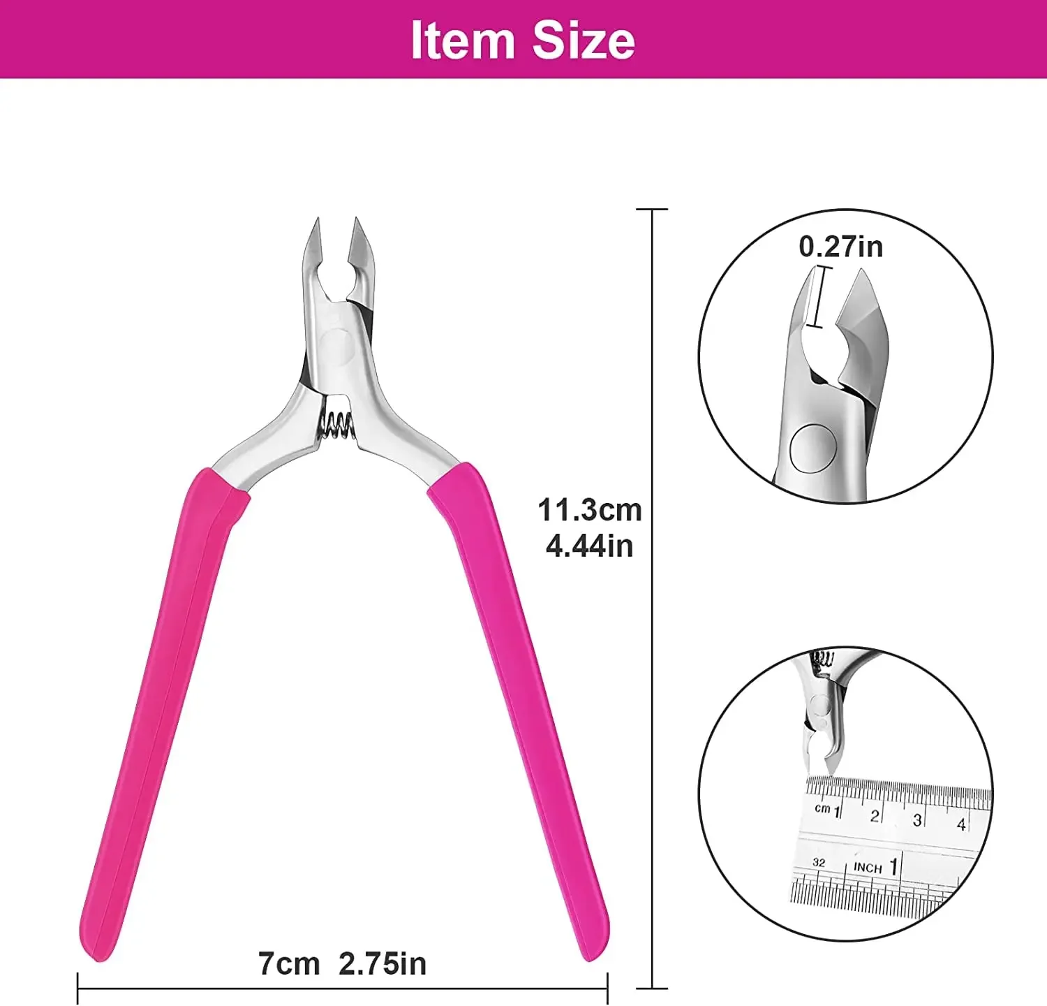 Cuticle Nippers Non-slip Silicone Handle Cuticle Trimmer 3/4 Jaw Extremely Sharp Clipper for Nail Care Pedicure Manicure Tools