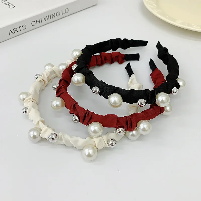 

Korean Elegant Tweed Style Pearl Hairband Silver Pearl Headband High Top Hair Elegant Pressed Hair Accessories