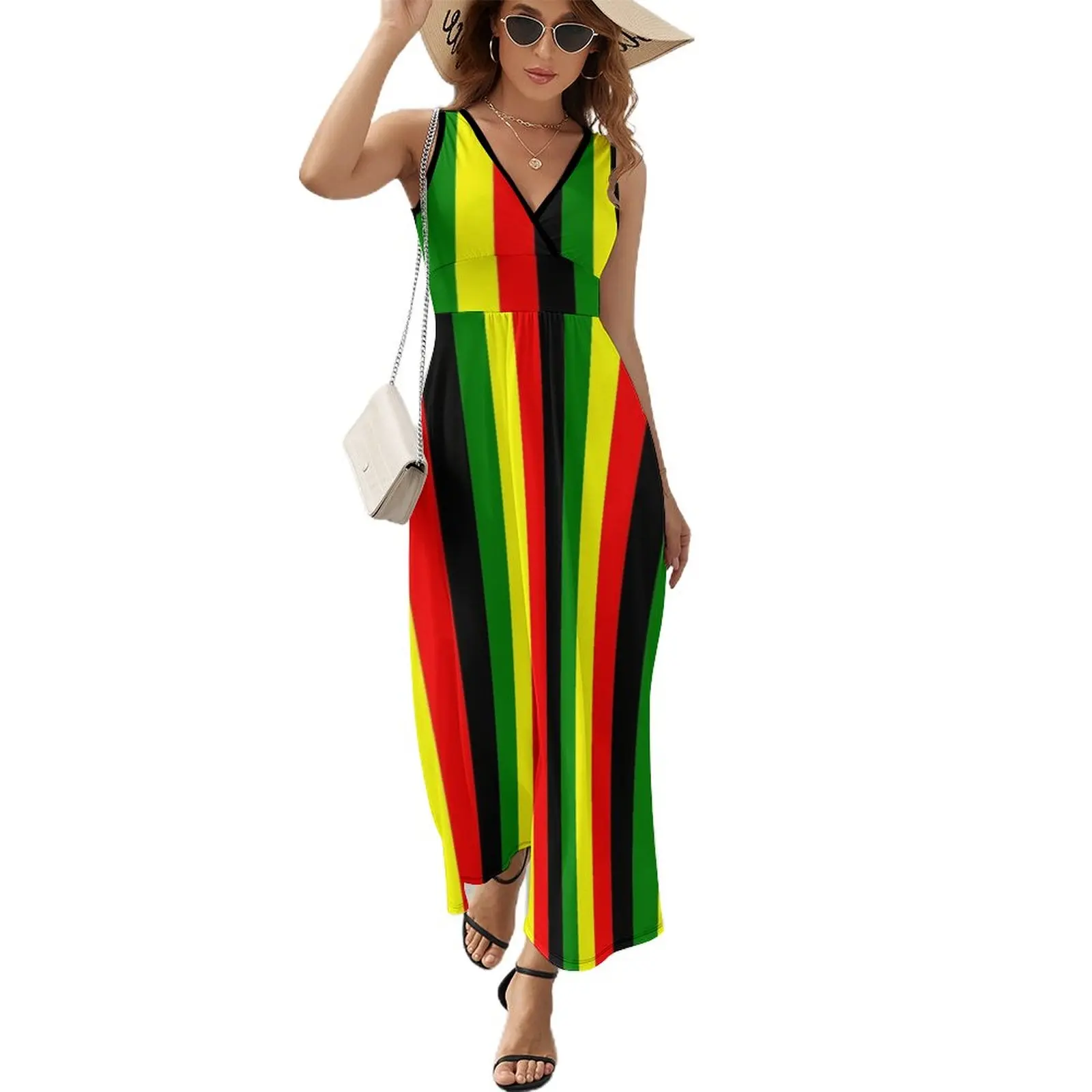 

Rasta Colors Red Green GoldBright Colored Striped Pattern Sleeveless Dress dresses for official occasions luxury dresses