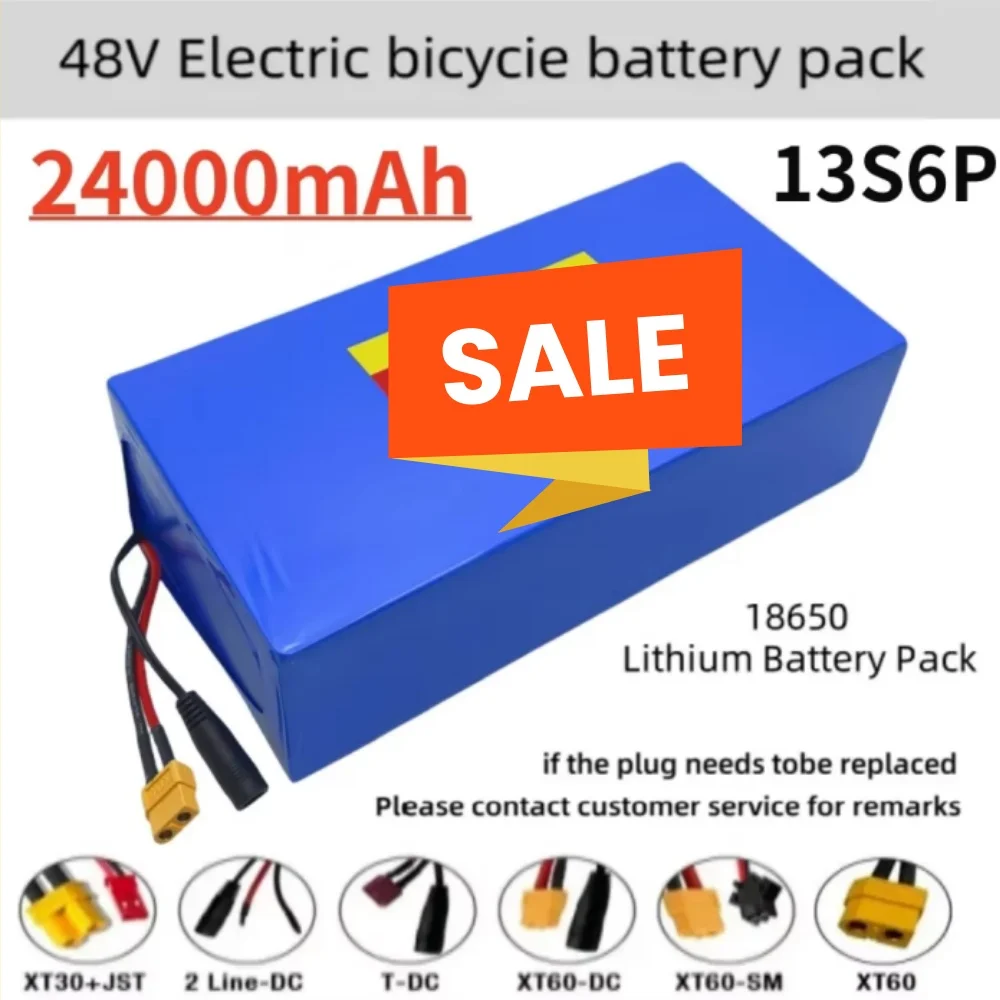 48V 24AH 13S6P Lithium-Ion Battery Pack 24000mAh 1500W Electric Scooter & Bicycle Battery with Built-in 50A BMS+Charger