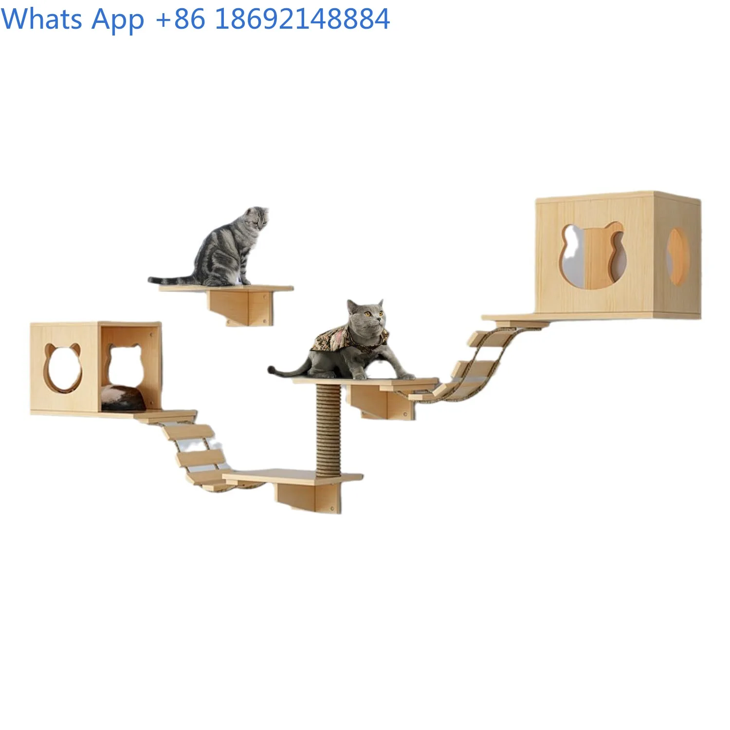 Wall Mounted Cat Climbing Tree with Perch Scratching Post and Hanging Platform for Cats