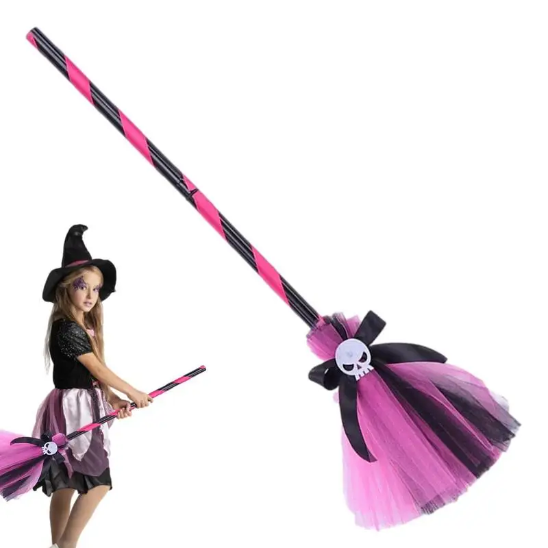 Halloween Witch Hat For kids Halloween Fairytale Accessories Fancy Witch Dress Up Wizard Witch Hat Broom For Role-Play Cosplay