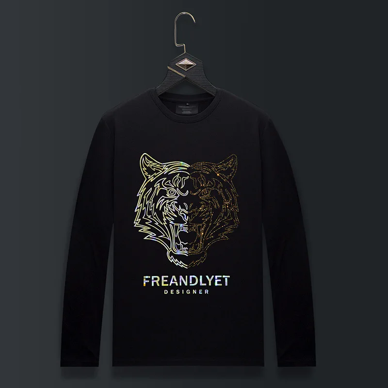 

Plus Size T Shirts Men Cartoon Gilding Rhinestones Fashion Streetwear O Neck Long Sleeve Modal Cotton Slim Tshirts Mens Clothing