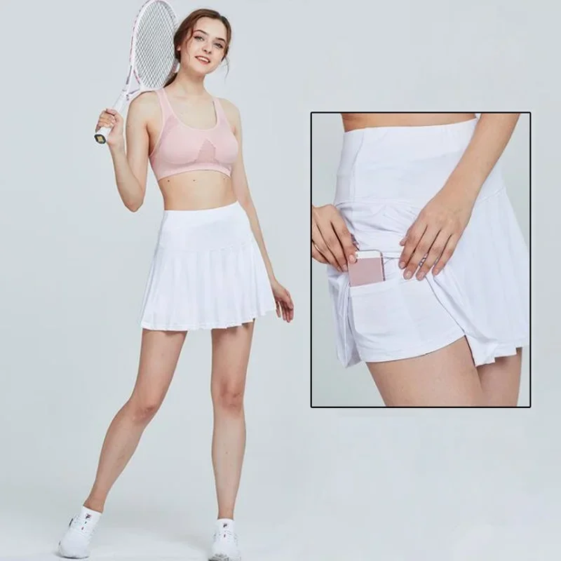 M-XXXL Tennis Skirts High Waist Badminton Women Golf Skirt Fitness Shorts Athletic Running Gym Sport Skorts Pocket Ab wheel Abs