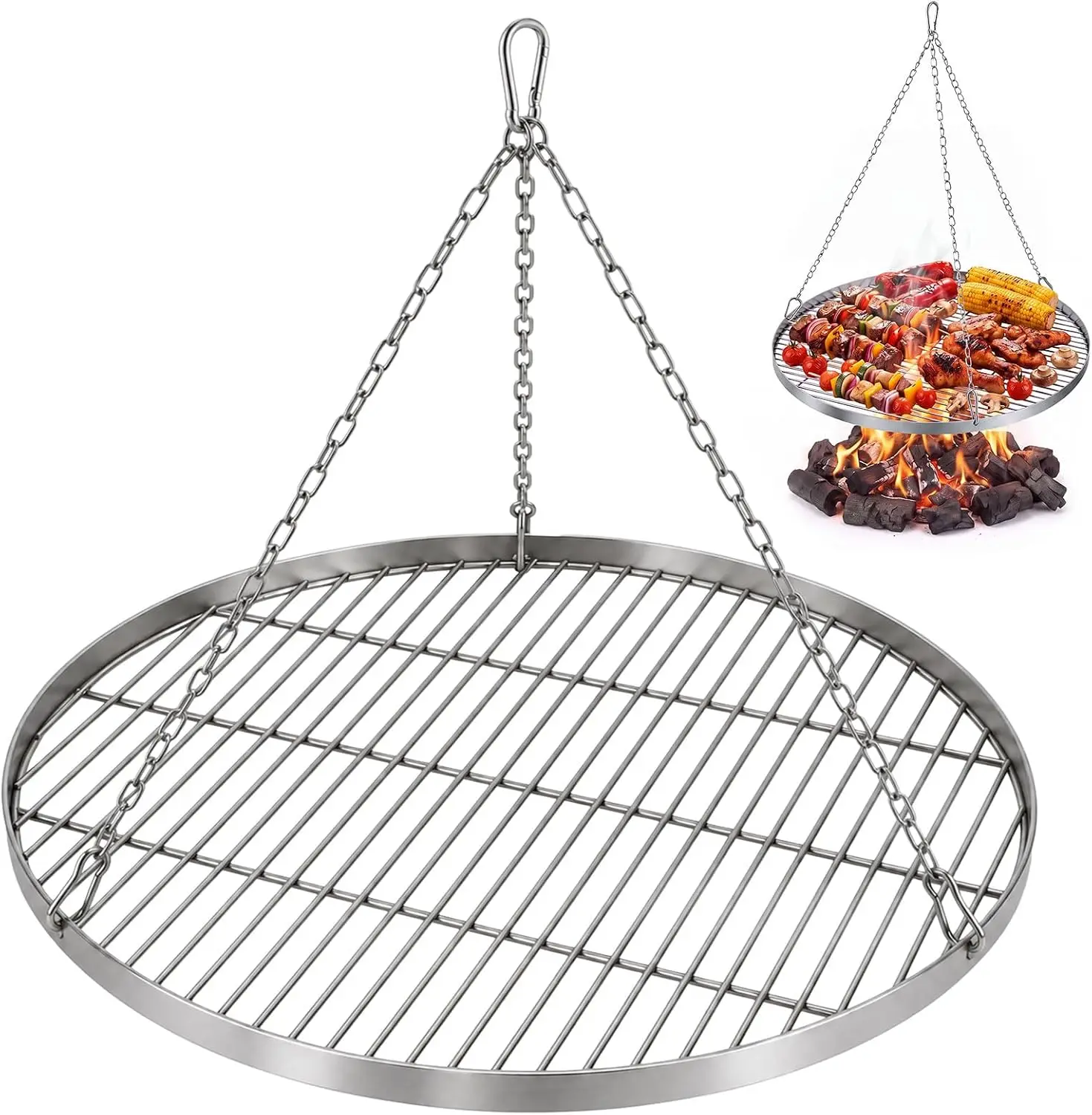 Hanging Campfire Grill Grate for Tripod Cooking, 20 Inch, 304 Stainless Steel