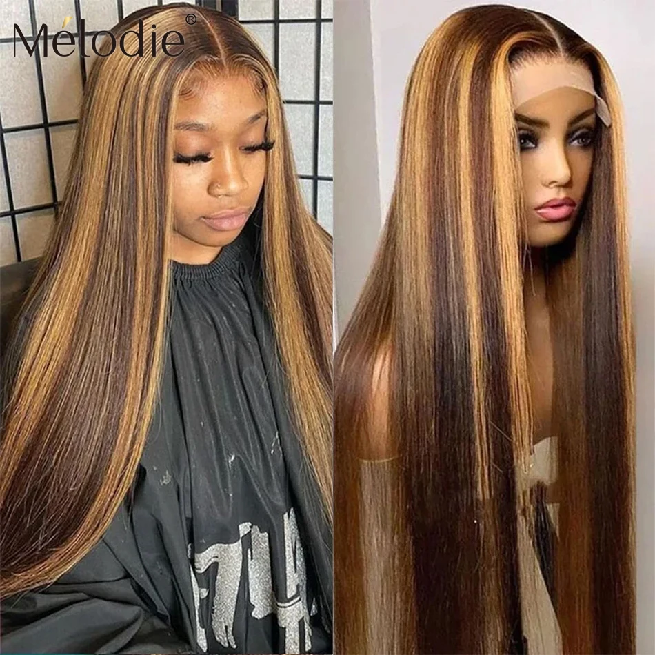 Melodie Highlight Wigs Human Hair Honey Blonde Colored Straight 13x6 Lace Frontal Wig 250% Brazilian Hair For Women