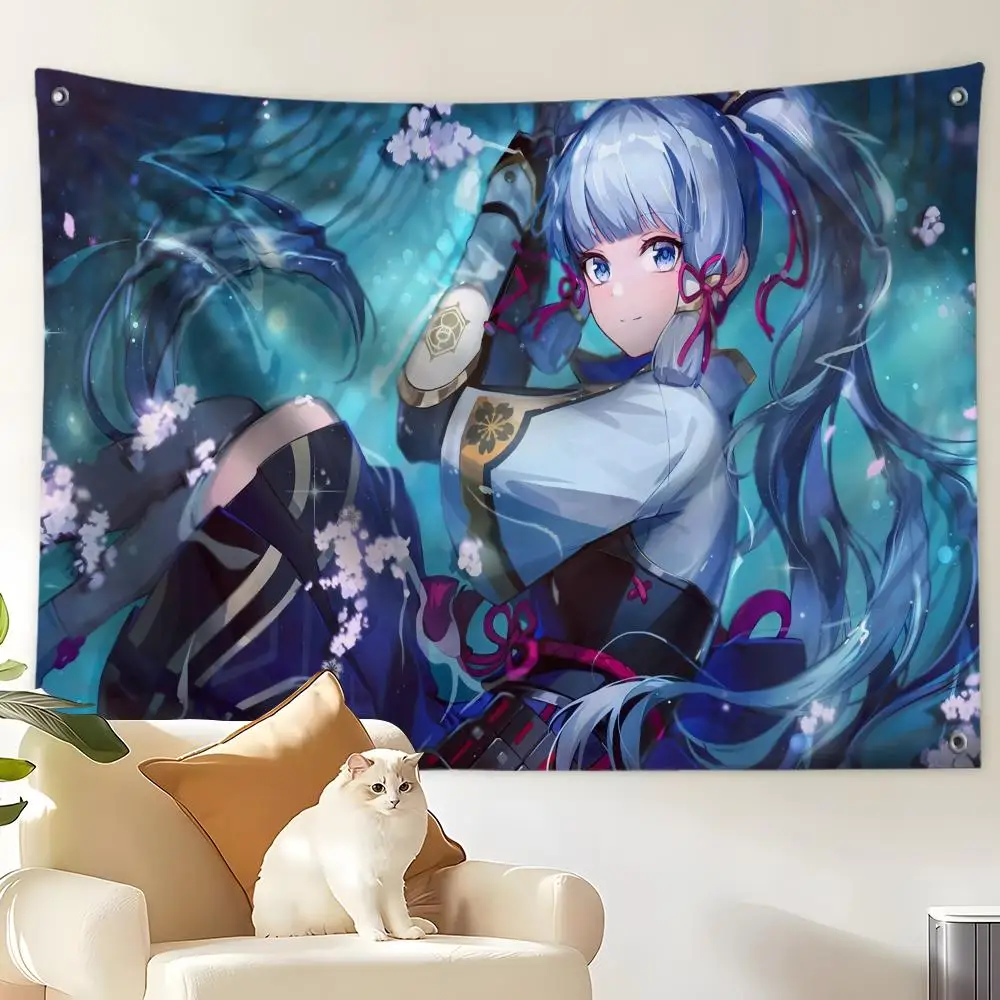 Genshin Impact Kamisato Ayaka Flags Custom Wall Hanging Background Art Banner For Bedroom Home Living Room Outdoor Decor