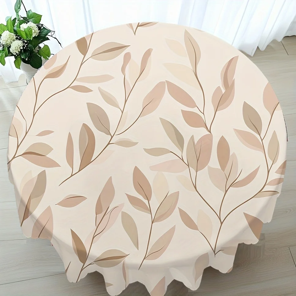 1 piece, elegant brown leaf pattern round tablecloth, suitable for home kitchen and outdoor dining decoration