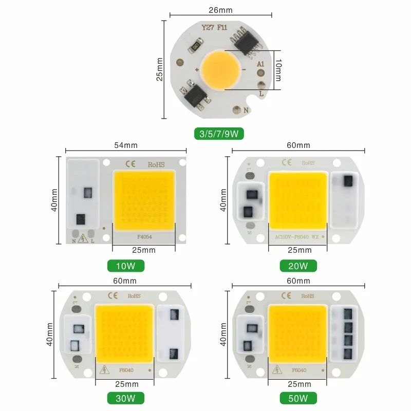 LED COB Chip 10W 20W 30W 50W 220V Smart IC No Need Driver 3W 5W 7W 9W LED Bulb Lamp for Flood Light Spotlight Diy Lighting