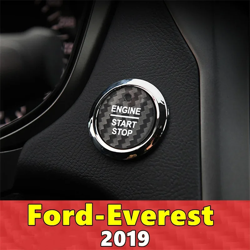 For Ford Everest  Car Engine Start Stop Button Cover Real Carbon Fiber Sticker 2019