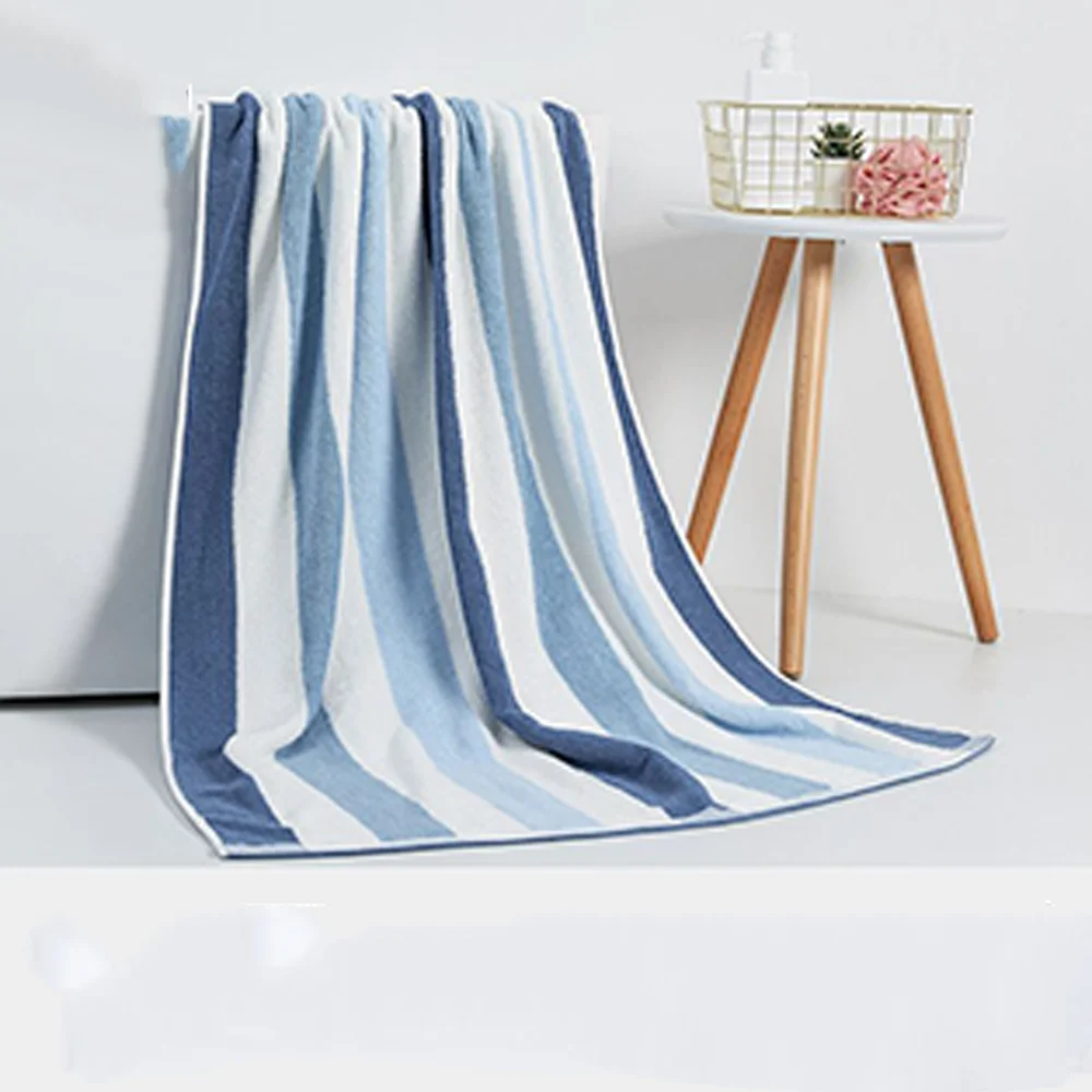 Navy & Light Blue Vertical Stripe Beach Towel Large Size Cotton Bath Towel for Adults Summer Beach Vacation Swimming Pool