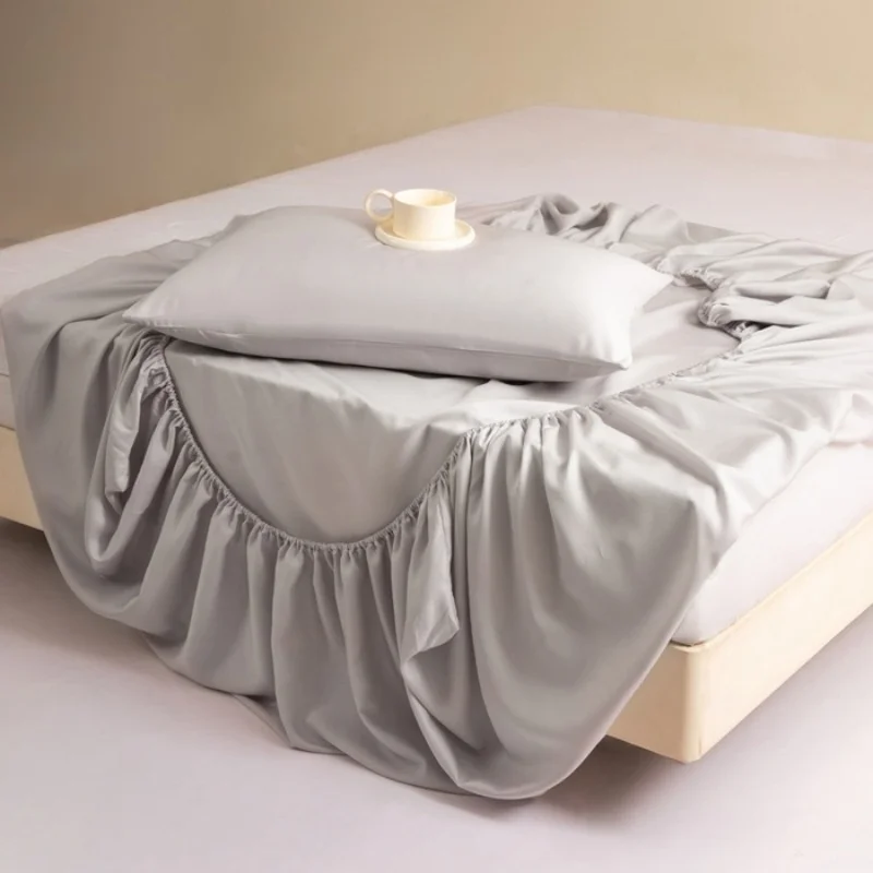 

Grey Fitted Sheet,150*200cm+30cm Deep,Mattress Cover with Band,Silk-Like Lyocell Fiber Bedspread Ten Cel Home Hotel Bedding