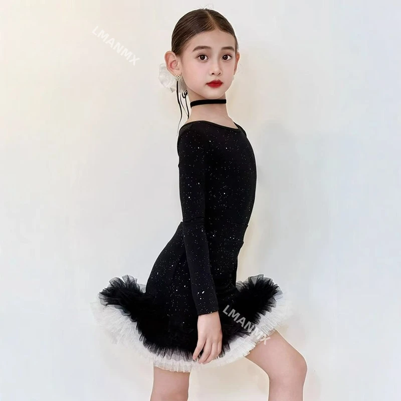 子供用ラテンダンスドレス 女の子 2025秋冬新作 高級長袖練習着セット