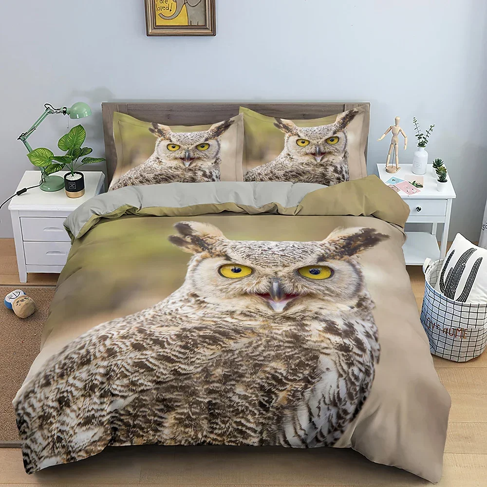 

3D Animal Printed Owl Pattern Comfortable Duvet Quilt Cover Pillowcase Bedding Set Children Bedroom Decoration Home Textile