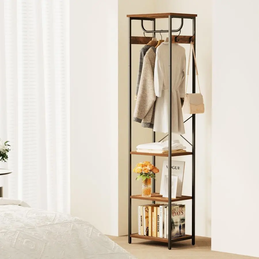 

Вешалка для одежды с перекладиной, напольная вешалка с 3 деревянными полками и 4 крючками, промышленная вешалка-стойка для прихожей