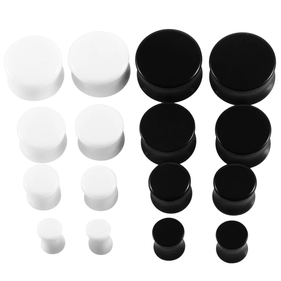 2pcs/lot 3-30mm Acrylic Solid Ear Plug White&Black Earing Large Tunnel Size Stretcher Saddle Flesh Tunnel Expander Body jewelry