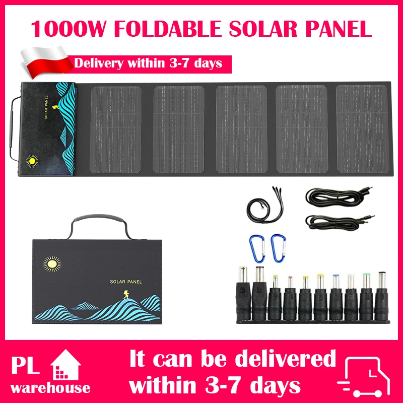 1000W 6-fach faltbare tragbare Solarpanel-Tasche, USB- & DC-Schnellladegerät für Camping, Wohnmobil und Outdoor-Powerstation