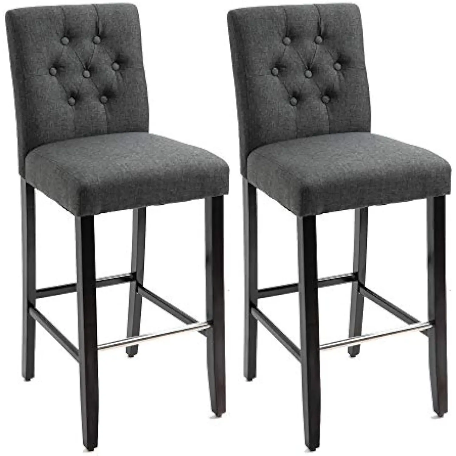 

2 Piece Bar Height Barstools, 30 Inches Linen Upholstered Breakfast Stools, Bar Chairs with Back, Footrest and Solid Wood Leg,