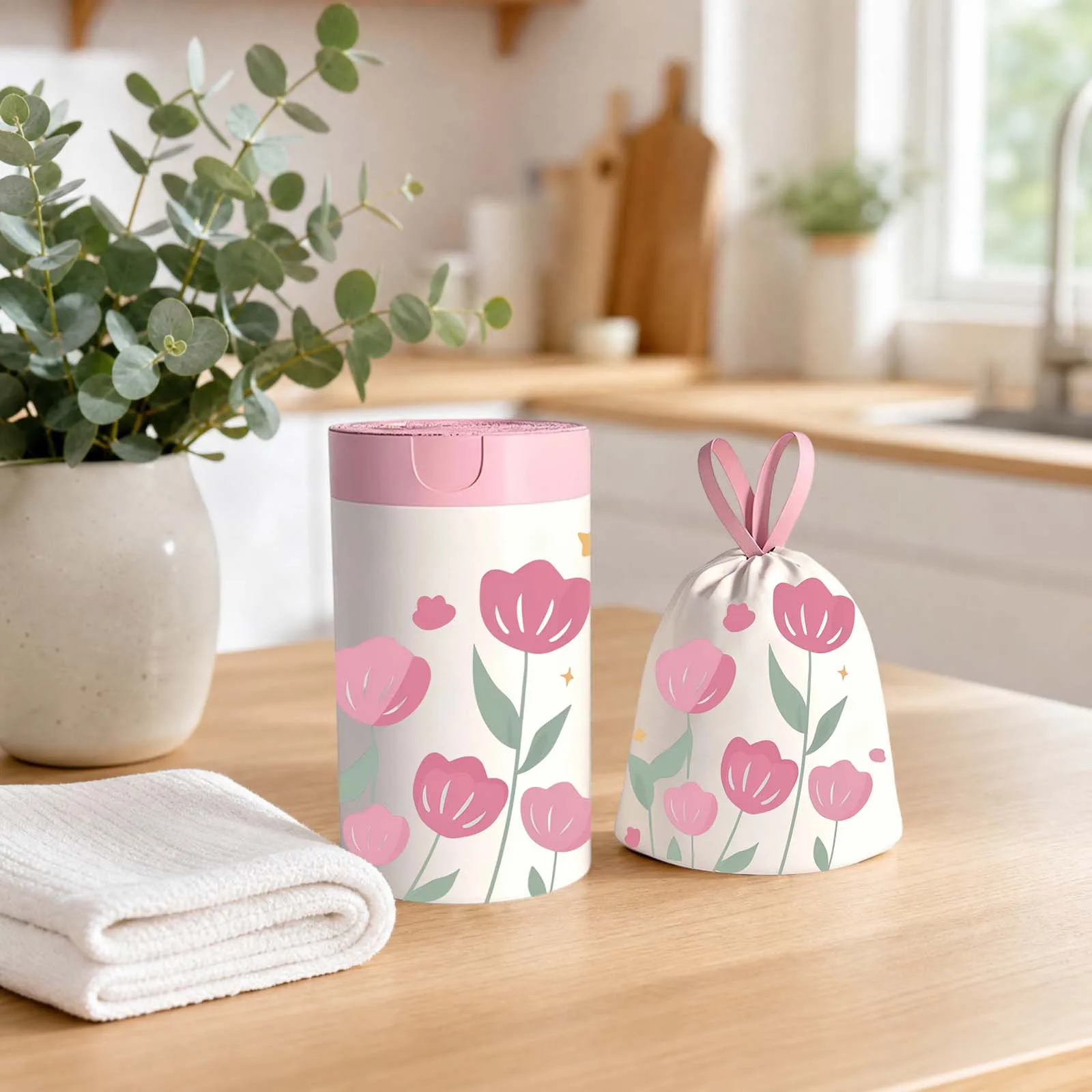 Fashion Printed Trash Bag Thickened Tear-Resistant Garbage Bags Handle-Type Kitchen Cleaning Drawstring Trash Bags