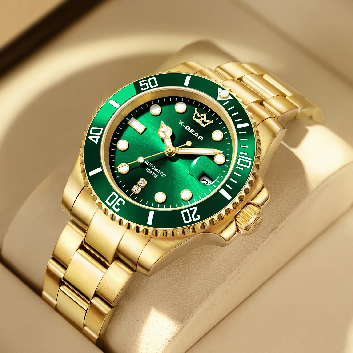 ساعة X-GEAR Water Ghost المضيئة للغوص حركة ميكانيكية أوتوماتيكية من الفولاذ المقاوم للصدأ حزام ساعة بإطار من السيراميك مقاوم للماء