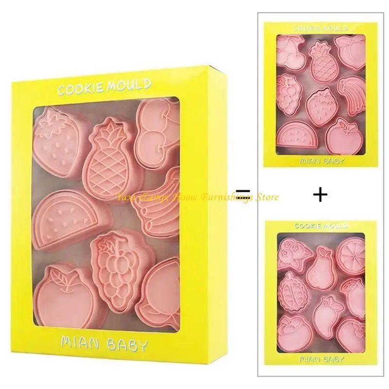 

W8EA 16Pcs Fruit Biscuits Mold Strawberry Watermelon Grape Cookie Fondant Baking Mold