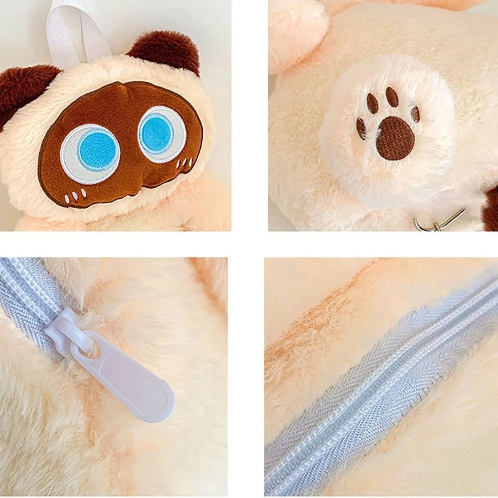 Soft Toy Big Eyes Cat Toy Plush Backpack Large-capacity Zipper Shoulders Bag Cute Detachable Hook Bucket Bag Women