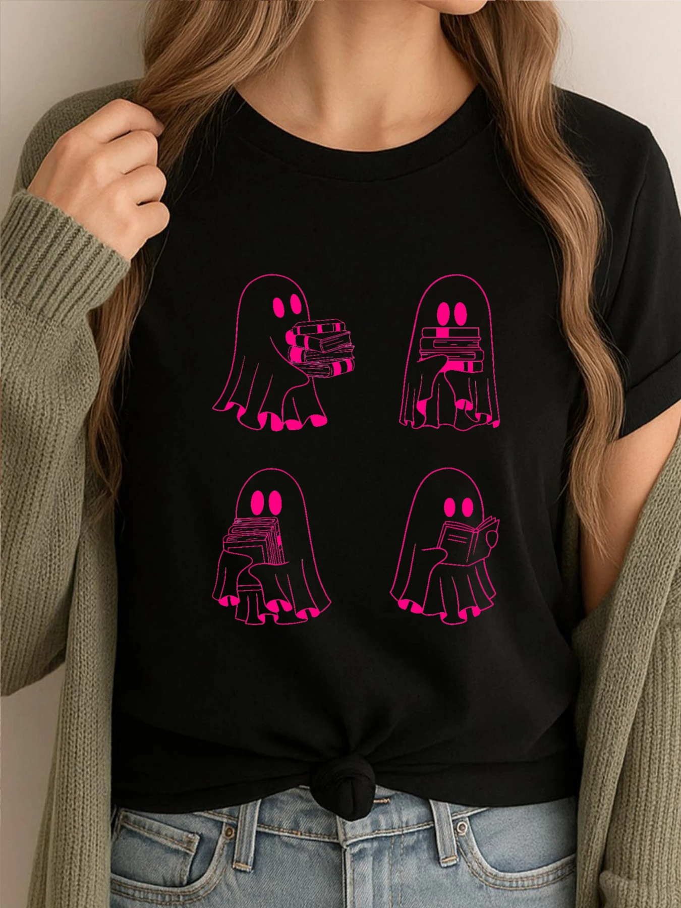 

Четыре шт., ярко-розовый лист, призраки, Camisas Basicas Hombre, футболки с графическим рисунком, мужские милые забавные футболки с принтом, День Хэллоуина