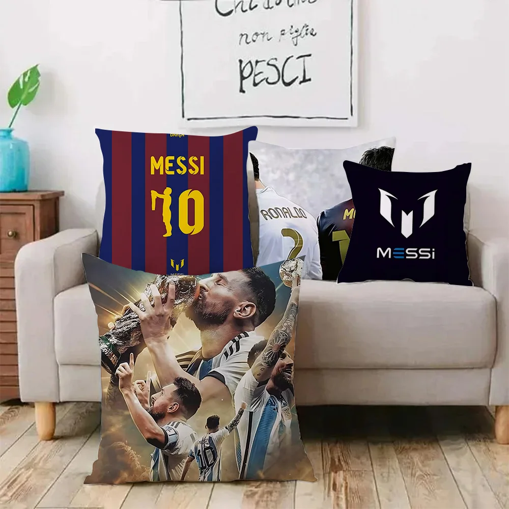 Pillow Covers Cartoon Footballer M-Messis Sofa Decorative Home Double-sided Printing Short Plush Cute Cushion Cover