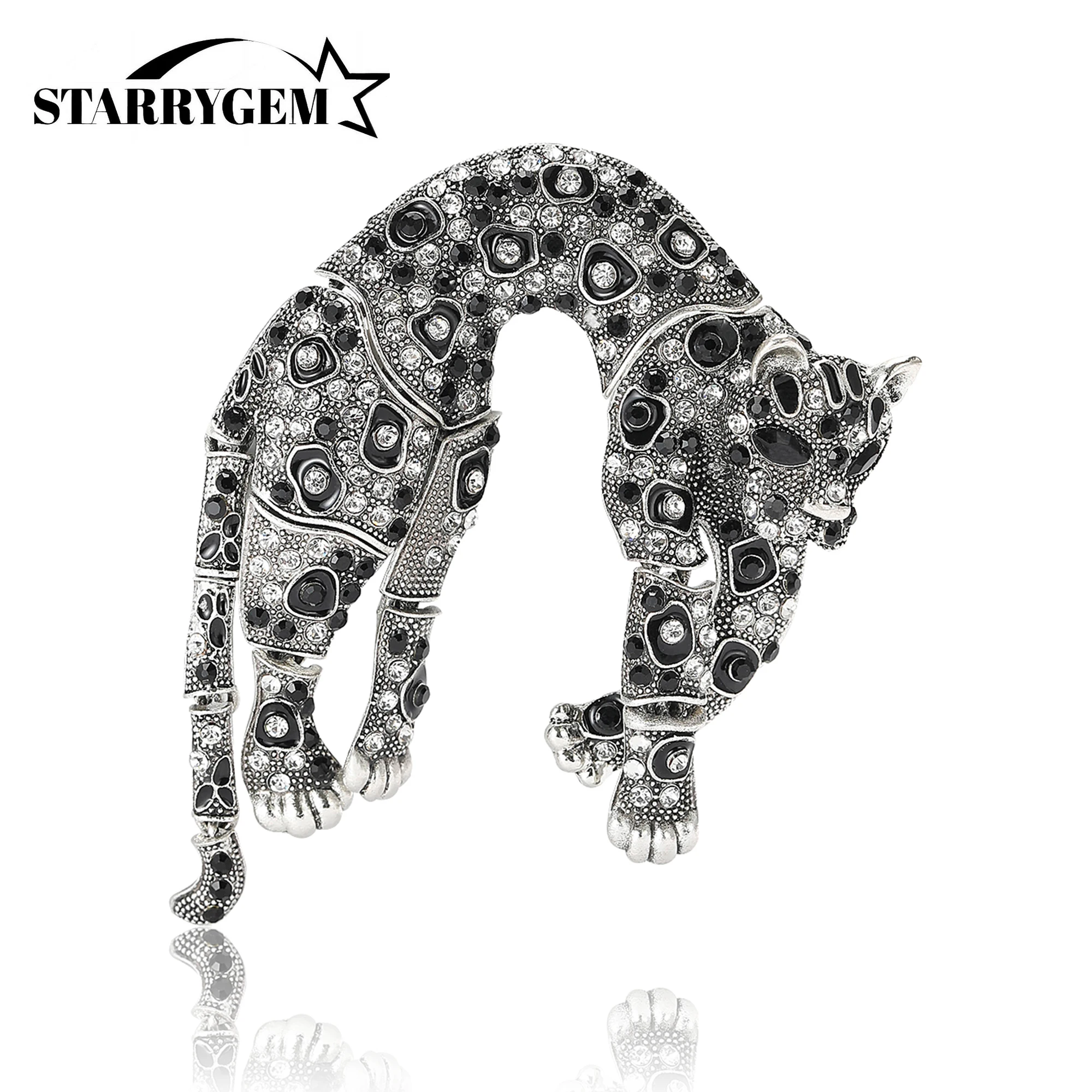 Rhinestone Moving Panther Brooches for Women Unisex Enamel Animal Pins Office Party Friend Gifts Jewelry Accessories