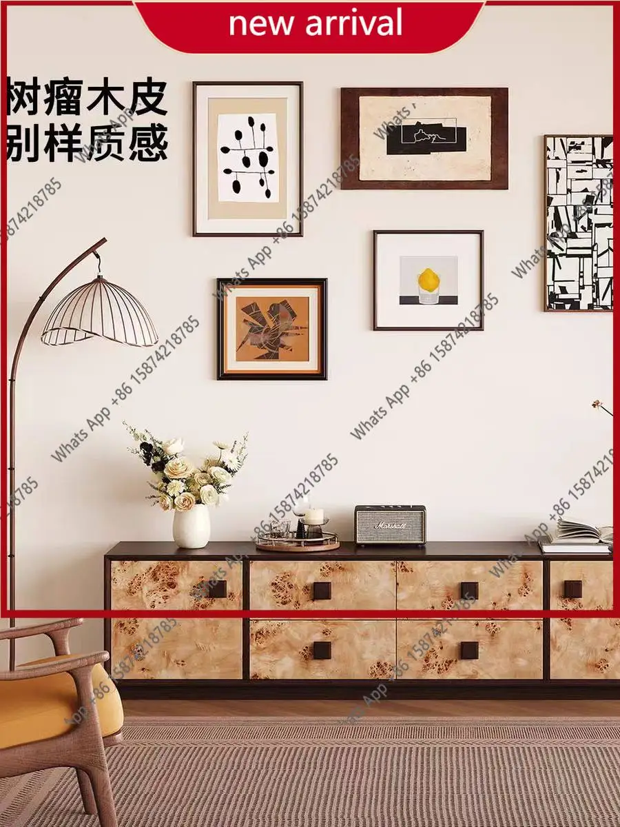 ff Solid wood TV cabinet, new storage storage in the living room, high-end small apartment, medium antique and retro.