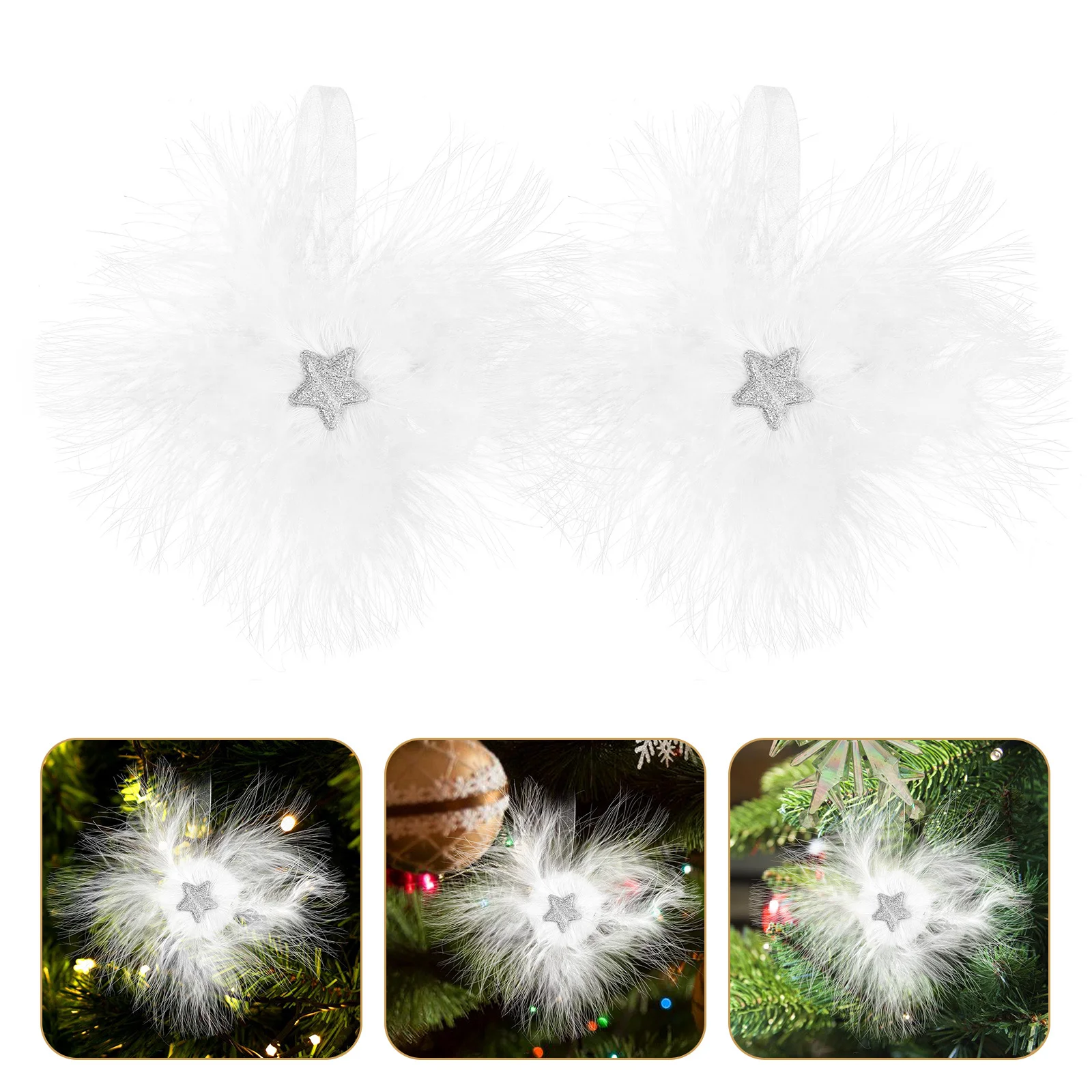 

4Pcs Star Plumage Xmas Tree Hanging Ornaments Chic Holiday Decorations Christmas Pendant Xmas Scene Layout Christmas Pendants