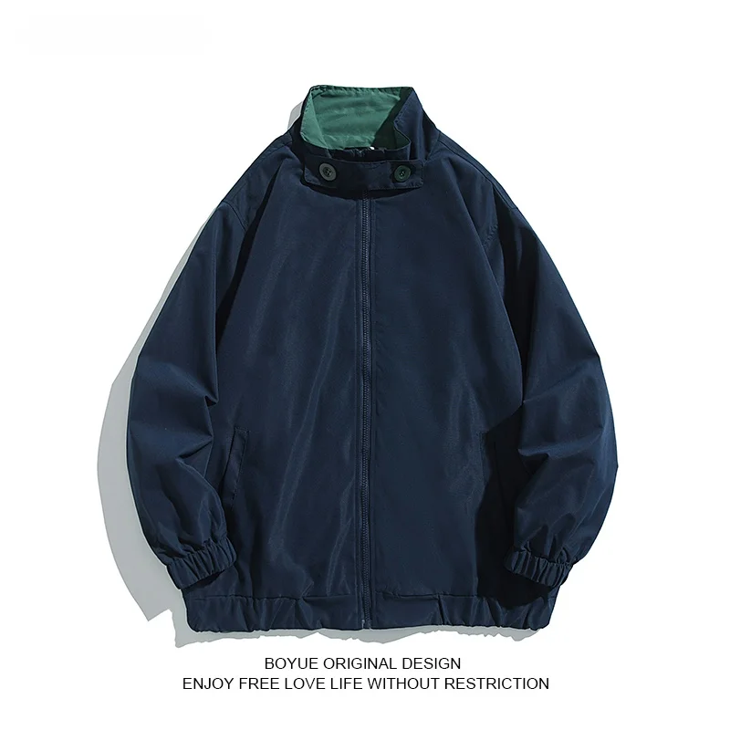 

Мужская рабочая куртка Boyue с воротником на молнии, осенняя, в стиле ретро, японский свободный крой, модный длинный плащ
