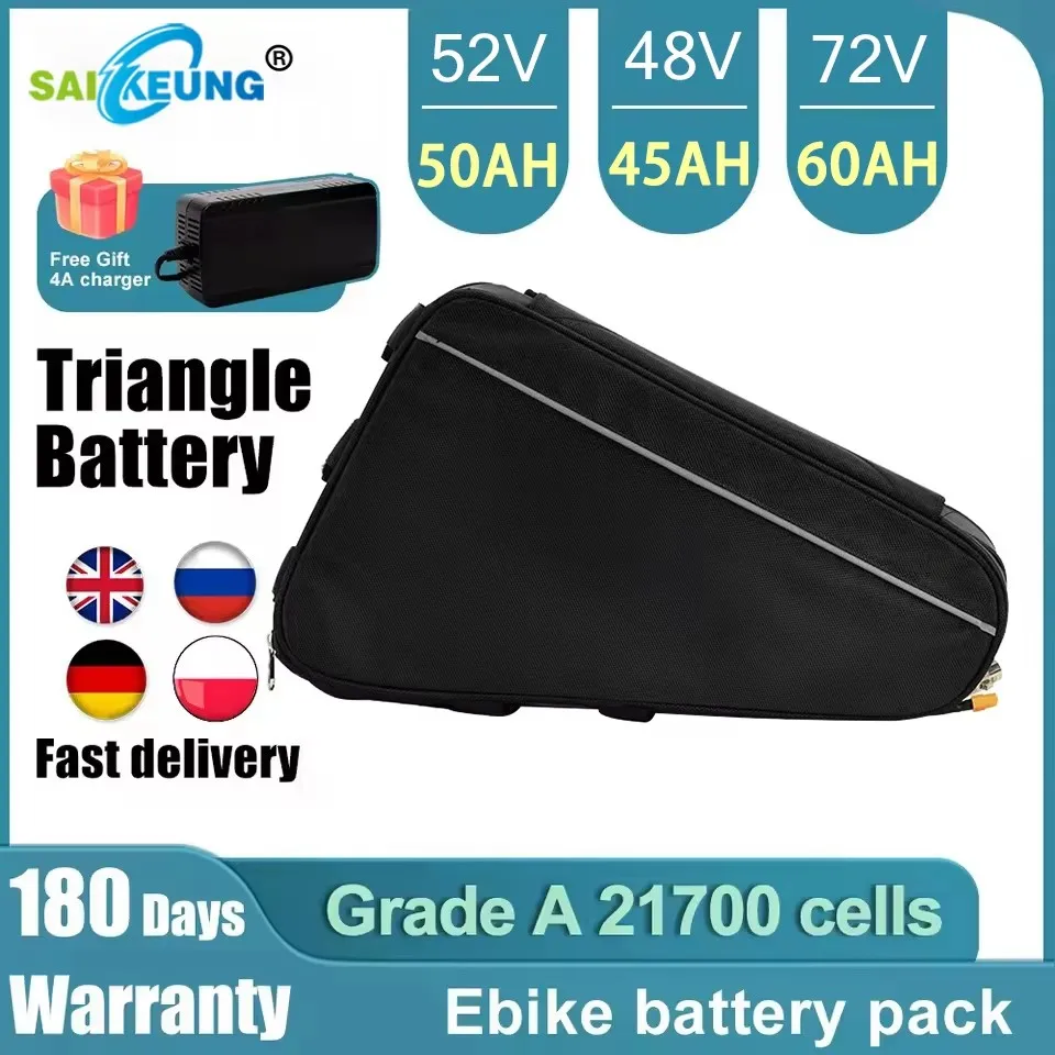 

Electric Bike Triangle battery cham rider 48v 45ah 52V 72V 60V 25ah 30AH 40ah 50ah 60ah 100A BMS Huge Capacity 1000w 2000w 3000W