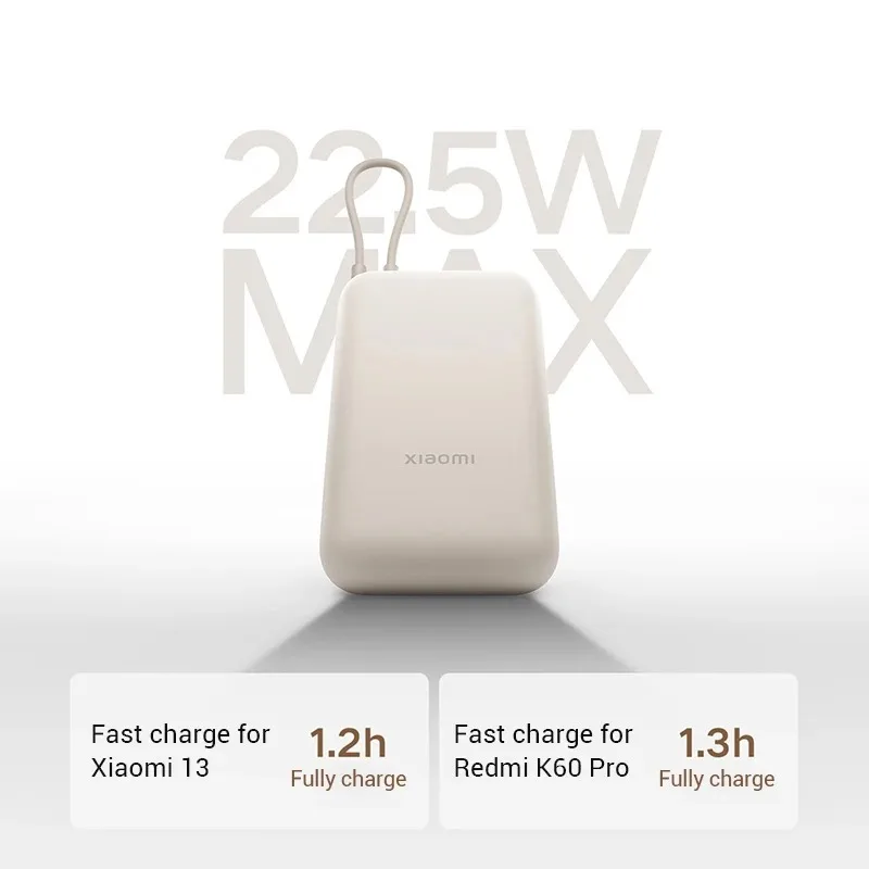 Xiaomi 2026 New Power Bank 10000mAh 22.5W Two‑Way Fast Charging Built‑in Cable Compact Portable External Battery for iPhone