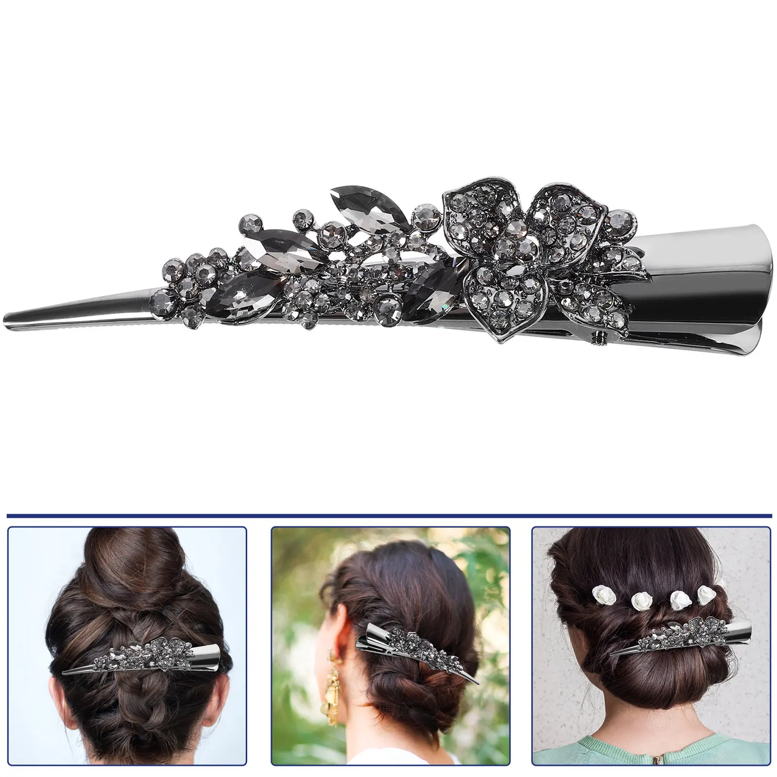 

Vintage Large Rhinestone Hair Clip Alligator Style Sparkling Barrette for Women Hair Styling Fancy Clips for Women