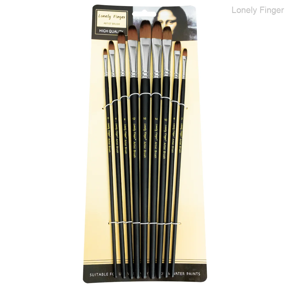 9-teiliges Flasbert-Künstlerpinsel-Set mit langem Griff, hochwertiges Kunsthaar und Holzgriff für Acryl-Aquarell-Ölgemälde,