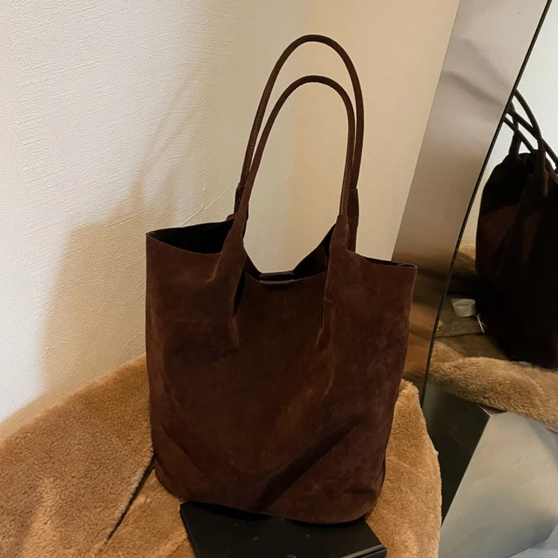 Retro-Damen-Umhängetasche aus Wildleder, neue einfarbige Farben, hohe Kapazität, lässige Tragetasche mit Reißverschluss, vielseitiges Nähgarn zum Basteln – Detail 25