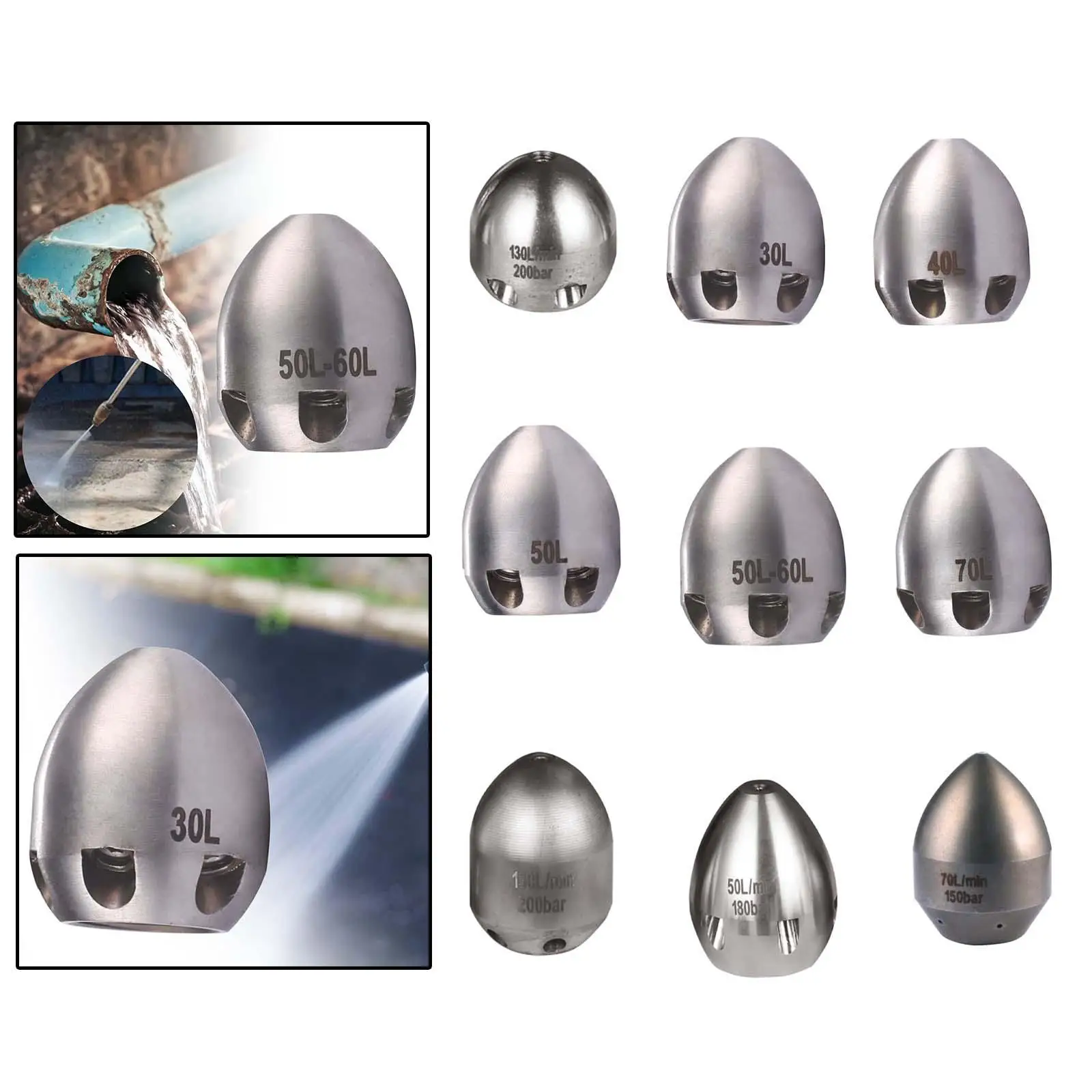 Sewer Jetter Nozzle High Pressure Multifunction Spray Head Flusher Pipe Nozzles for Outdoor, Window, Patio, Car, Supplies