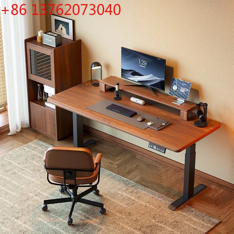 

Medieval retro style solid wood computer table electric lifting table North American black walnut desk