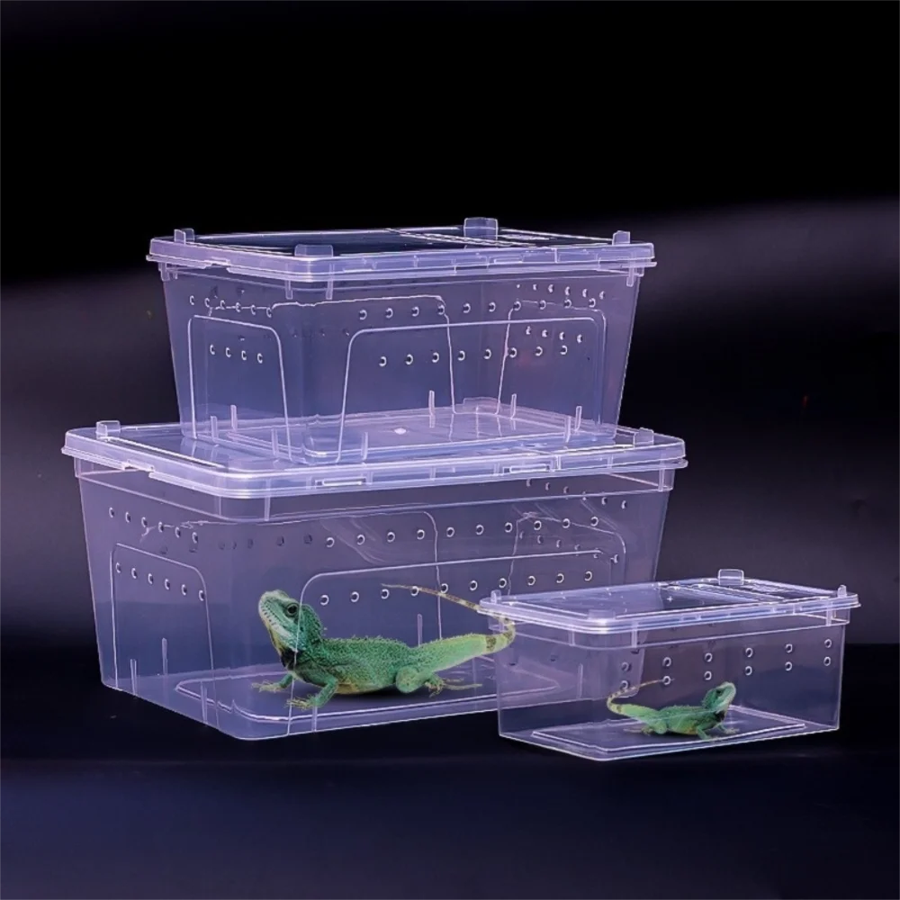 Transparent Reptile Breeding Box Stackable Ventilated Turtle Transport Container Clear View Escape-Proof Reptile Terrarium