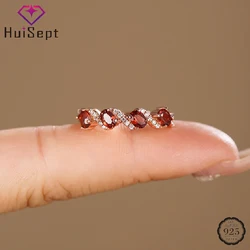 HuiSept Classic Open Finger Ring 925 Silver Jewelry with Ruby Zircon Gemstone Ornaments for Women Wedding Engagement Party Gift